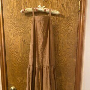 Brown Pinafore Midi Dress - 00